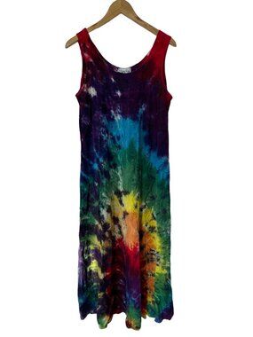 Flying High Tank Dress Medium Tie Dye Embroidered Sleeveless Multicolor Beach